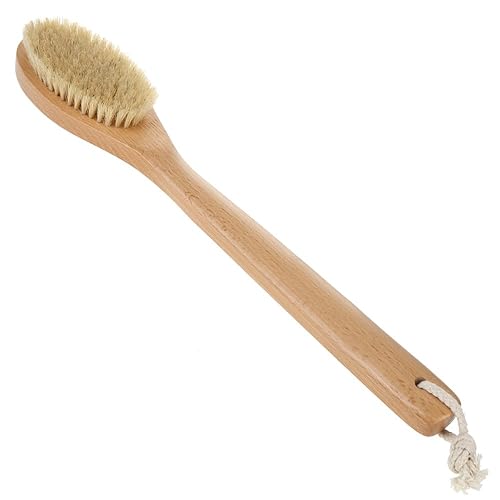Beechwood Bath and Shower Body Brush with Nature Boar Bristles, Long Hand Wooden Dry Bath Body Back Brush, Perfect Spa Gift