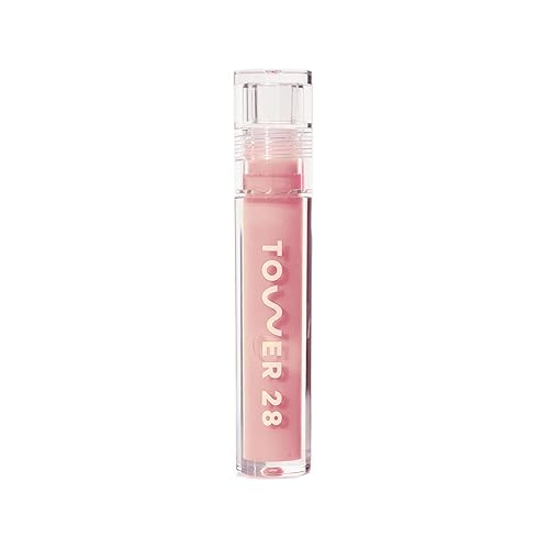 Tower 28 ShineOn Milky Lip Jelly, OAT | Non-Sticky, Vegan Lip Gloss in Milky Peachy Pink | Apricot and Raspberry Seed Oil | Moisturizing, Clean