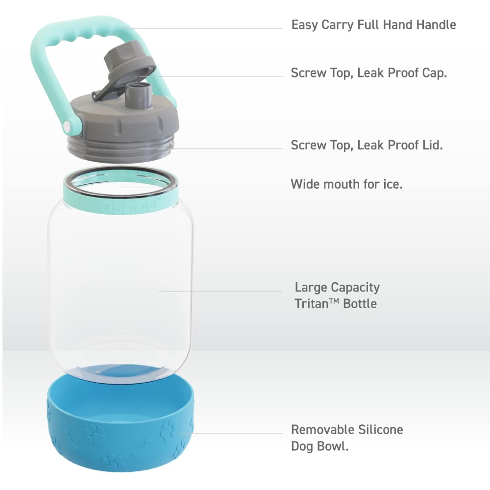 Asobu Buddy Bottle a Stainless Steel Insulated Water Bottle for with Removable Dog Water Bowl and Dog Food and Treat Storage Bowl (Blue, 50 Ounce)