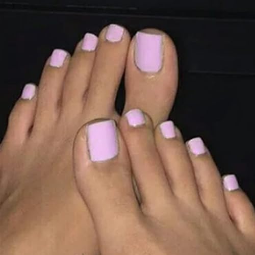 Outyua Solid Square Fake Toenails Matte Press on Toenails Purple Short Acrylic False Toes Nails Artificial Beach Summer Full Cover Toenail for Women