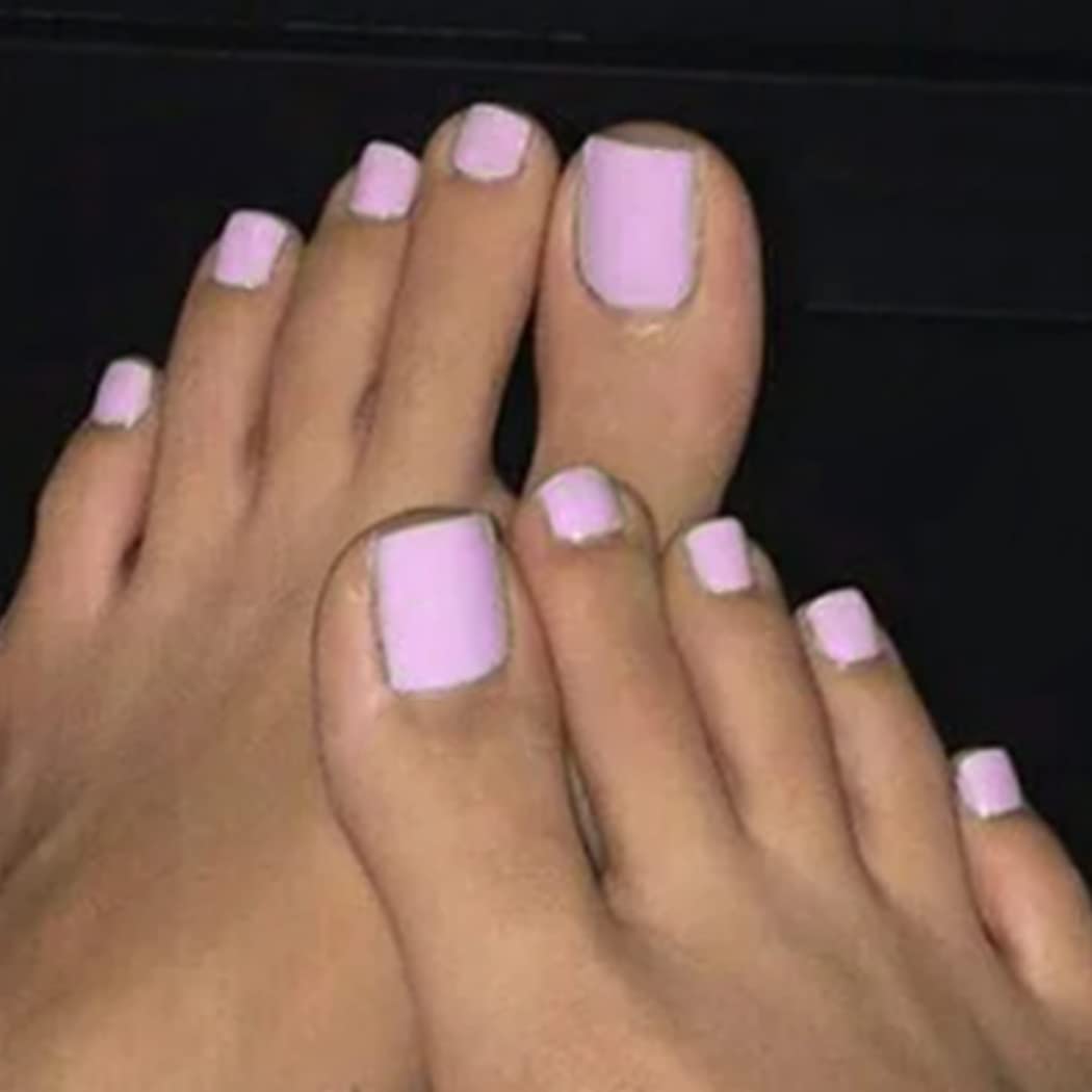 Outyua Solid Square Fake Toenails Matte Press on Toenails Purple Short Acrylic False Toes Nails Artificial Beach Summer Full Cover Toenail for Women