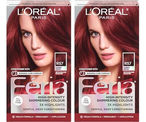 L'Oreal Paris Feria Multi-Faceted Shimmering Permanent Hair Color, R57 Intense Medium Auburn, Hair Dye Kit, Pack of 2