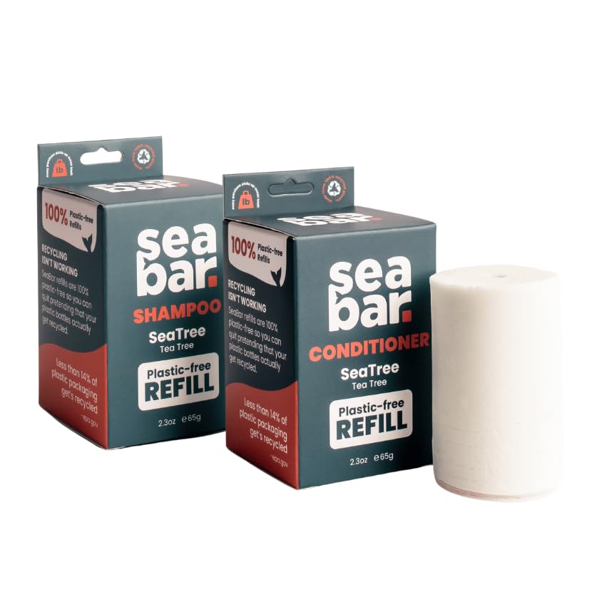 SeaBar Shampoo & Conditioner Bar REFILL SET - All Natural Hair Shampoo - Vegan, Sulfate-Free, Eco Friendly Zero Waste Reusable Packaging with Travel