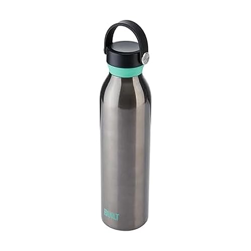 BUILT 24 fl oz Double-Walled Stainless Steel Standard Mouth Cascade Bottle, Threaded Handle Lid Spill-resistant Travel Cup with Rubber Grip Keep