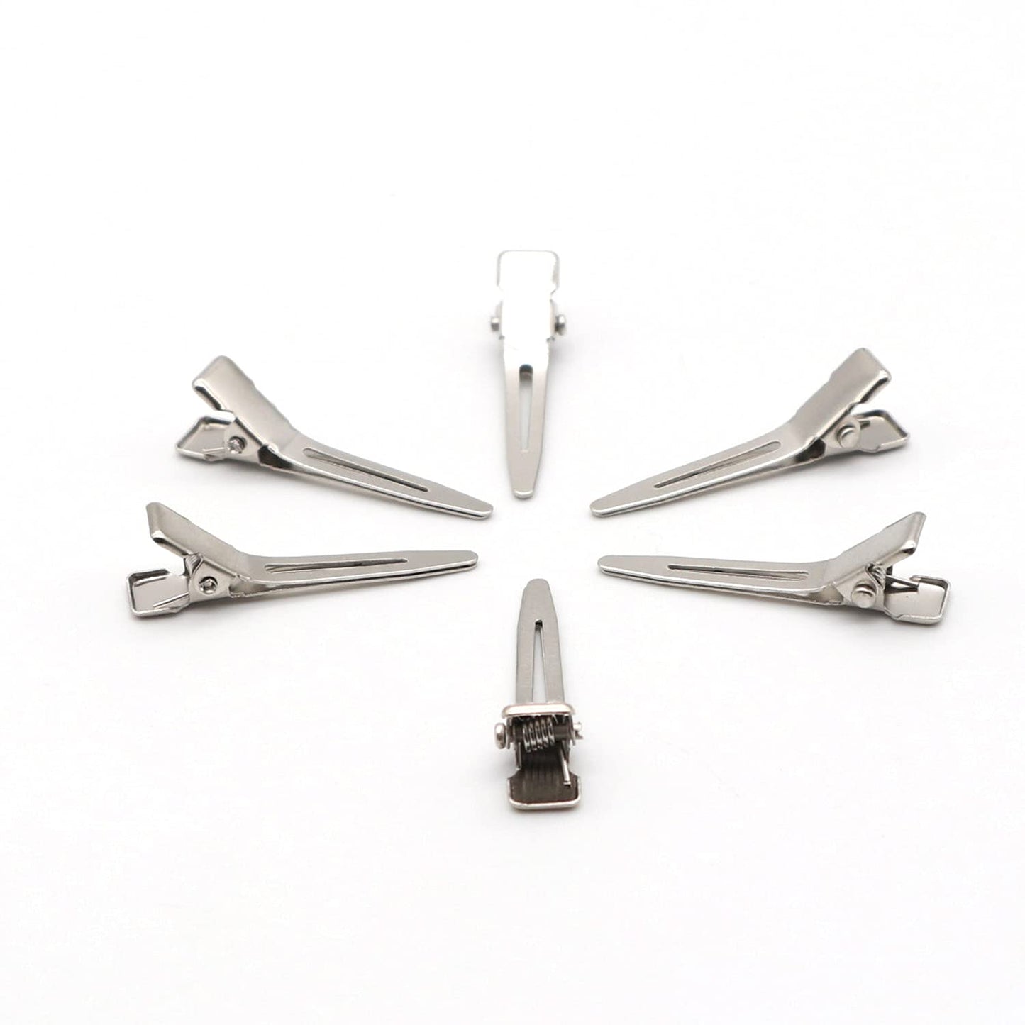 100pcs 4.5cm Single Prong Curl Clips - Silver Metal Alligator Hair Pins for Hair Extension