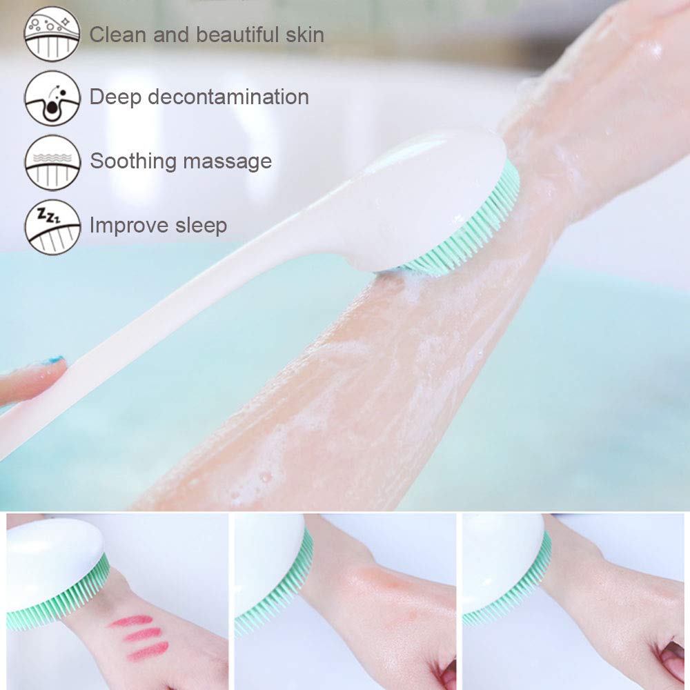 Silicone Body Scrubber Exfoliator, Back Brush Long Handle for Shower with Soft Bristles, Shower Brush Scrubber for Body Men and Women, BPA Free