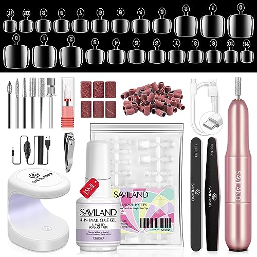 SAVILAND Toe Nail Tips and Glue Gel Kit - Gel Nail X Kit for Toes Poly Press On Toes Nails Kit with Nail Drill 500 Pcs Fake Toenails Tips with Nail Beauty and Personal Care SAVILAND Default Title
