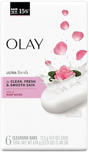 Olay Ultra Fresh Bath Bar, for Clean, Fresh & Smooth Skin with Notes of Rosewater, 23.9 oz (678g) - 6 Count, Pack of 1