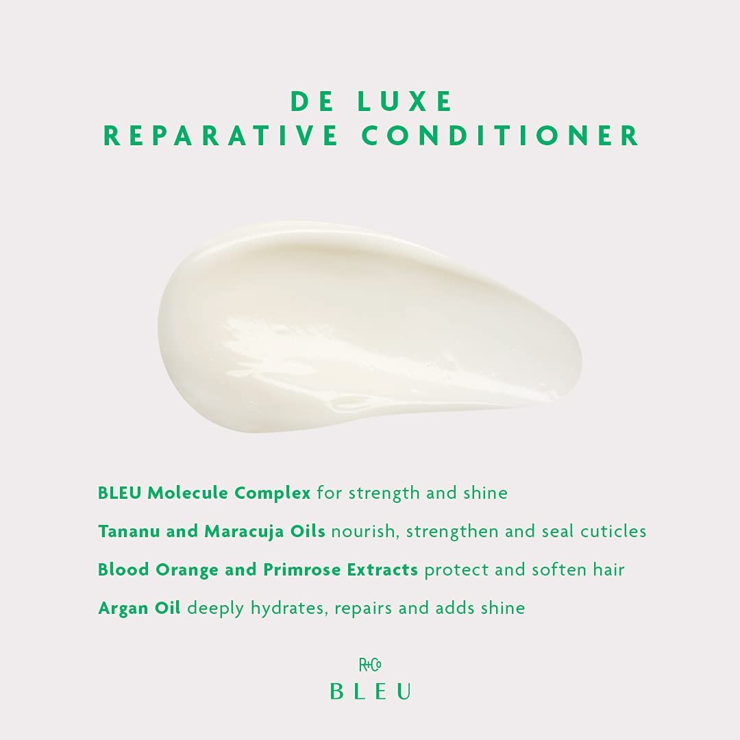 R+Co BLEU De Luxe Reparative Shampoo and Conditioner Set - Hydrates, Strengthens & Repairs Coarse, Fragile & Damaged Hair - Seals Cuticles & Split