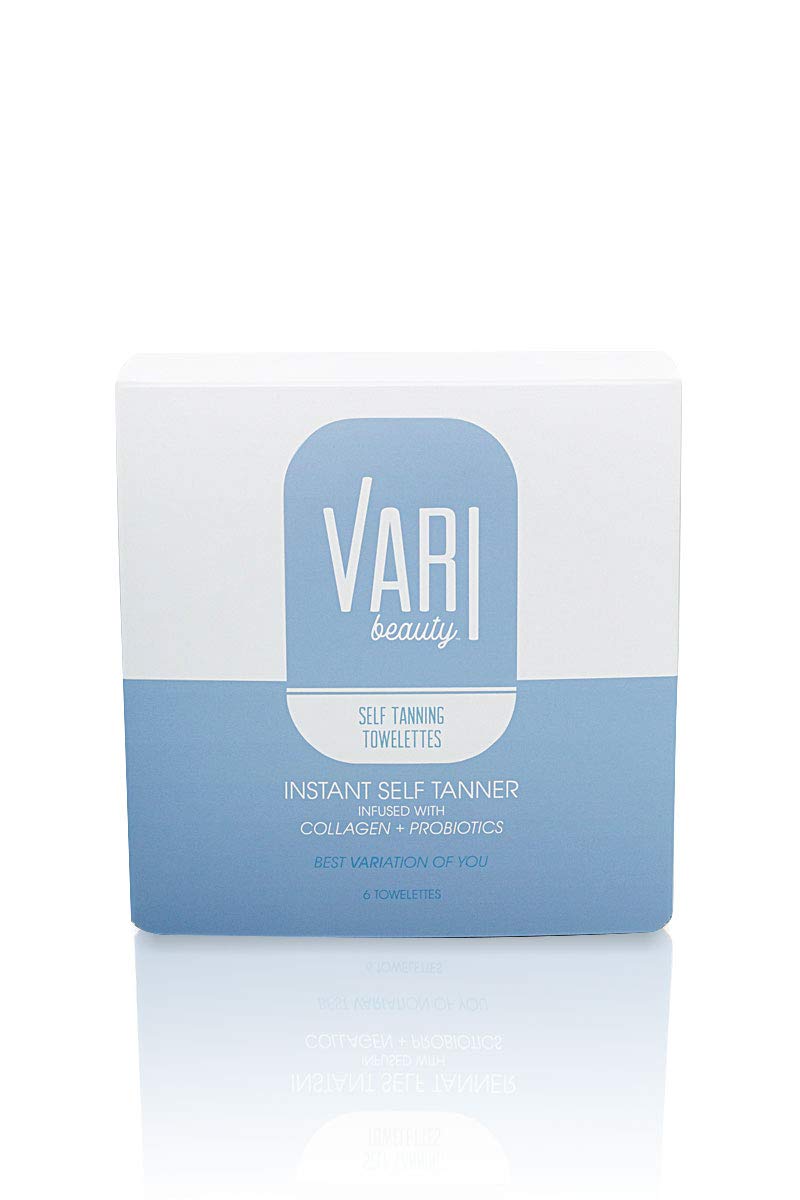 Vari Beauty Self-Tanning Towelettes (4" x 4") with Collagen and Probiotics | Imparts an Off-the-Beach Bronze Look | Quick Drying and Streak Free |