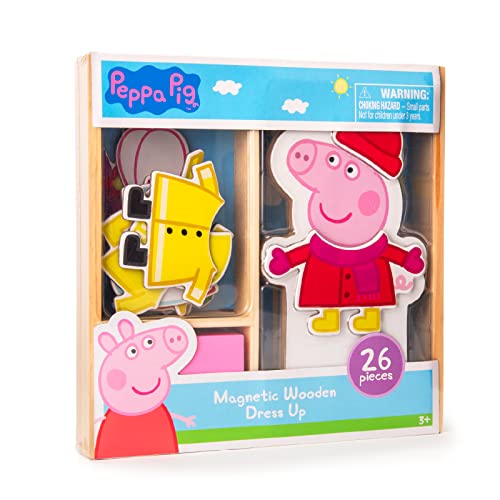 Peppa Pig Magnetic Wood Dress Up Doll. Includes 26 Colorful Magnetic Wood Pieces and Wooden Storage Box. Encourages Creative Play with Mix and Match…