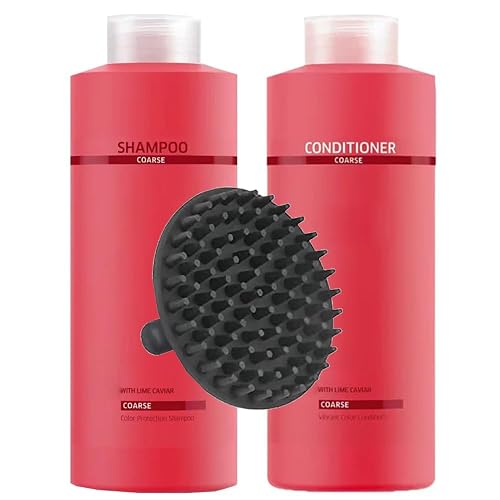 Invigo Brilliance Shampoo & Conditioner 1 Liter Duo Set + M Hair Designs Scalp Brush - for Coarse Hair, Color-Safe, Shine-Enhancing, Sulfate-Free Hair