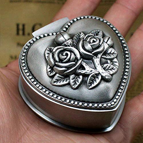 Aimeio Vintage Jewelry Box Metal Treasure Box Antique Love Heart Shape Metal Jewelry Box Princess Jewelry Makeup Organizer Birthday Gift (Love Heart)
