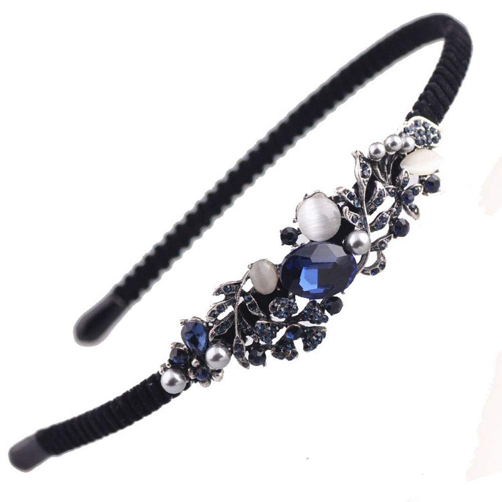 2PCS Women Lady Crystal Headband With Flower Beaded Metal Hard Headpiece