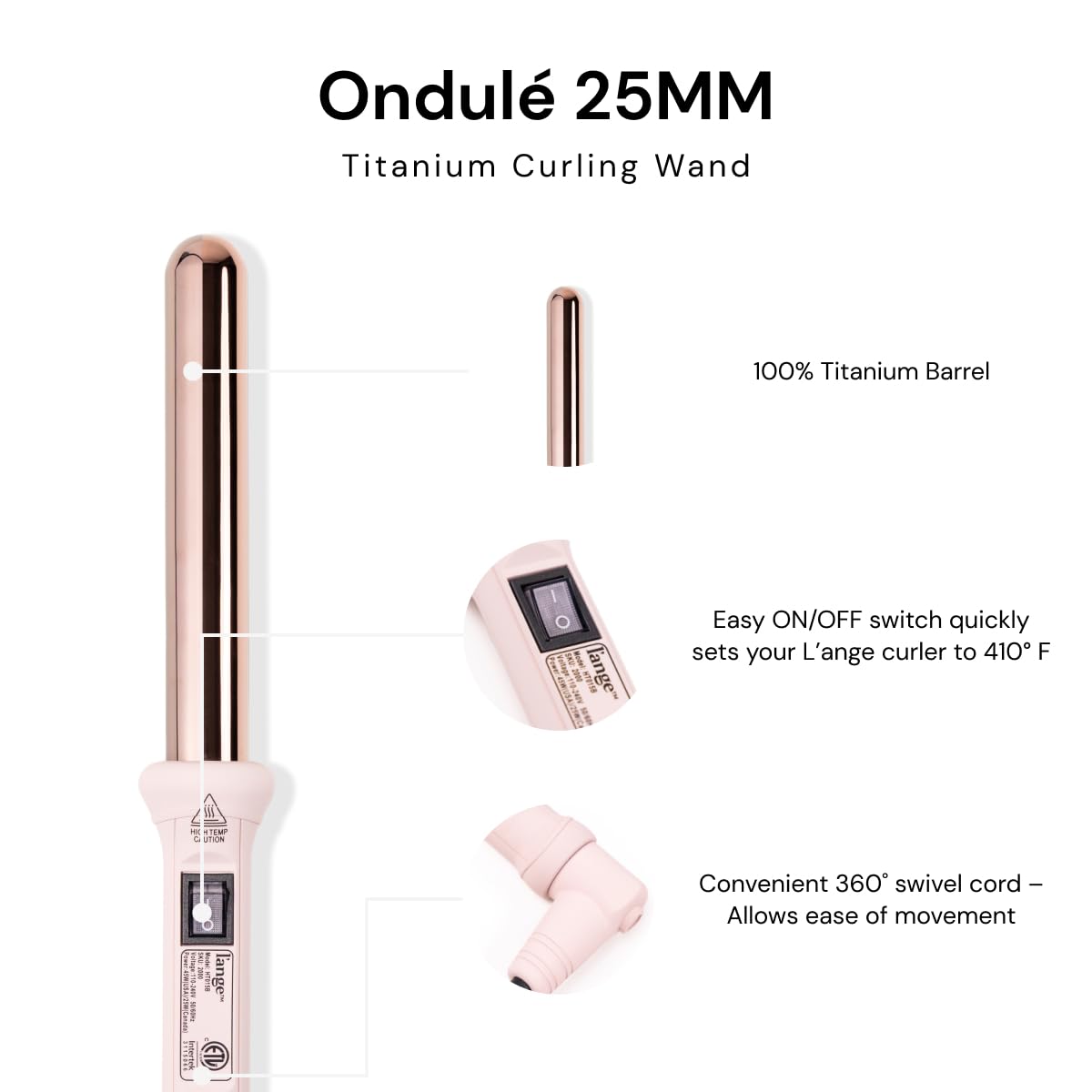 L'ANGE HAIR Ondulé 25MM Titanium Curling Wand | Professional Hot Tools Curling Iron 1 Inch | Salon Hair Styling Wands for Beach Waves | Best Hair