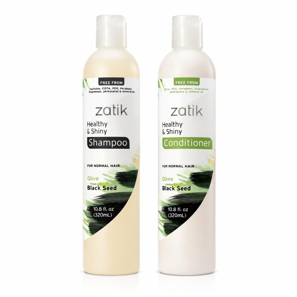 Zatik Naturals - Healthy & Shiny Shampoo + Conditioner Set with Olive and Black Seed, Voluminizing and Safe for Color Treated Hair - One of Each 10.80