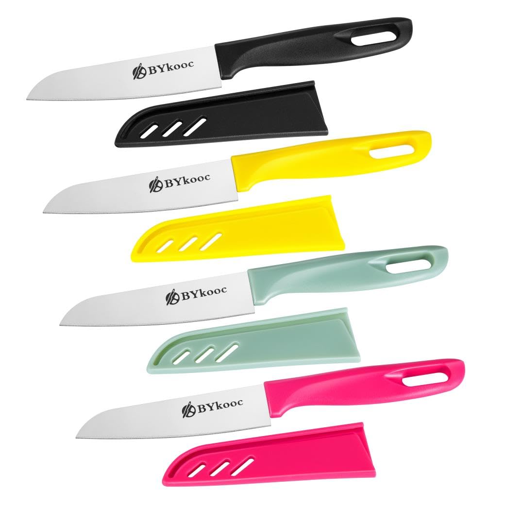 BYkooc 8-Pc Paring Knife Set – 4 Peeling Knives & 4 Sheaths, Ultra-Sharp German Steel Fruit & Veg Knives with Ergonomic Handles