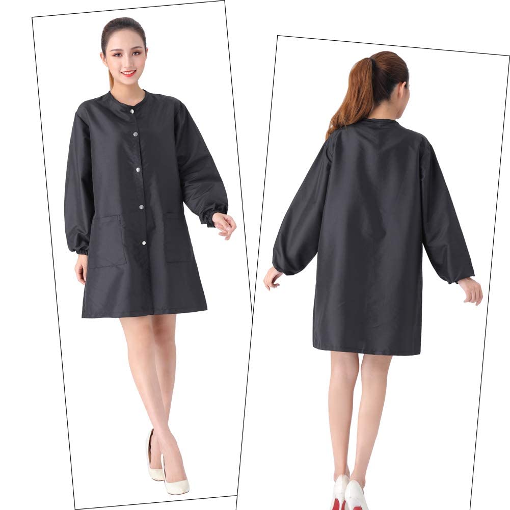 TILYIALA Professional Salon Smock Stylist Jacket Waterproof Hairdressing Cape Barber Apron Pet Grooming Workwear (Snap, Black, Medium)