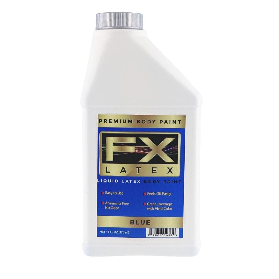 Liquid Latex - Face and Body Paint, Ammonia Free, Easy On and Off, Cosplay Makeup, Create Professional Monster, Zombie Arts 16 Oz (Blue)