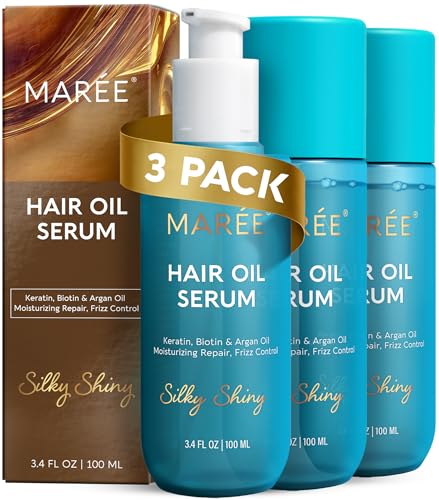 MAREE Hair Oil for Frizzy Hair with Argan Oil, Keratin & Biotin 3 PACK - Hair Serum for Dry and Curly Hair Gloss - Frizz Control Hair Care Products Beauty and Personal Care MAREE Default Title