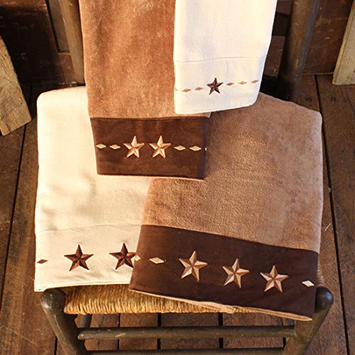 H HIEND ACCENTS Paseo Road Rustic Star 3 Piece Western Rustic Bathroom Towel Set, Cream Cabin Themed Towels with Star Embroidery, Lodge Bath Towel…