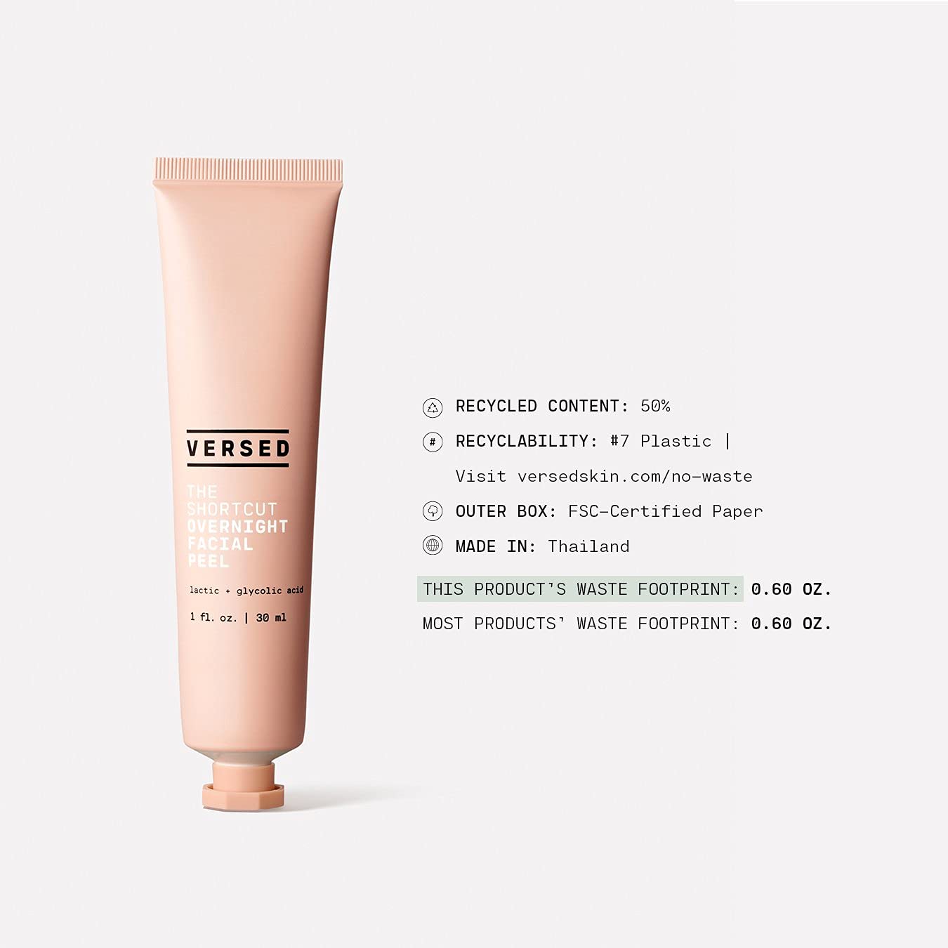 Versed The Shortcut Overnight Facial - Leave-on Gentle Exfoliating Treatment with Lactic and Glycolic Acid to Rejuvenate and Hydrate Skin - Vegan (0.5