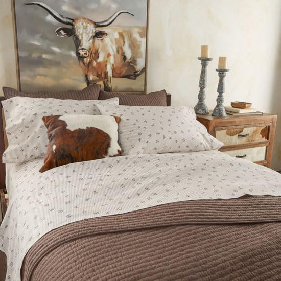Rod's - Cattle Brands (Sheet Set) - Ticking Stripe - Beige Cream - 3 Piece Twin Sheet Set - Top Sheet (66x96in) - Fitted Sheet (39x75x15in) - One