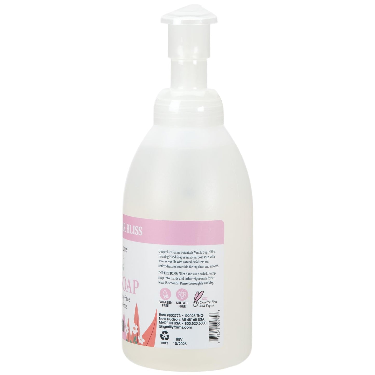Ginger Lily Farms Botanicals All-Purpose Foaming Hand Soap Refill, 100% Vegan & Cruelty-Free, Vanilla Sugar Bliss Scent, 20 Fl Oz (Pack of 8)
