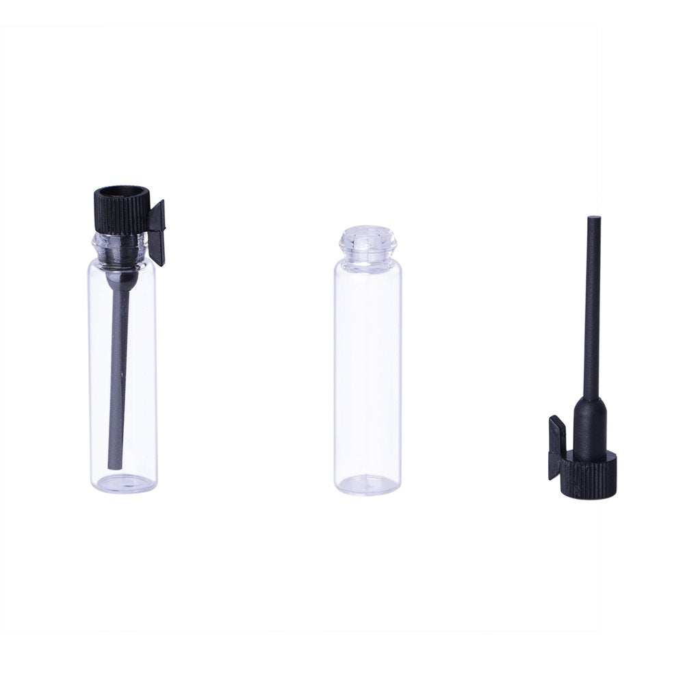 Enslz 100PCS Perfume Samples Mini Bottles With Black Lid Empty Glass Vials Dropper Bottle for Travel and Party (2ml)