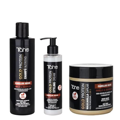 Tahe Gold Protein For Dry Hair Small Kit - Shampoo 300ml, Mask 400ml, Styling Cream 200ml - Nourishing & Softness