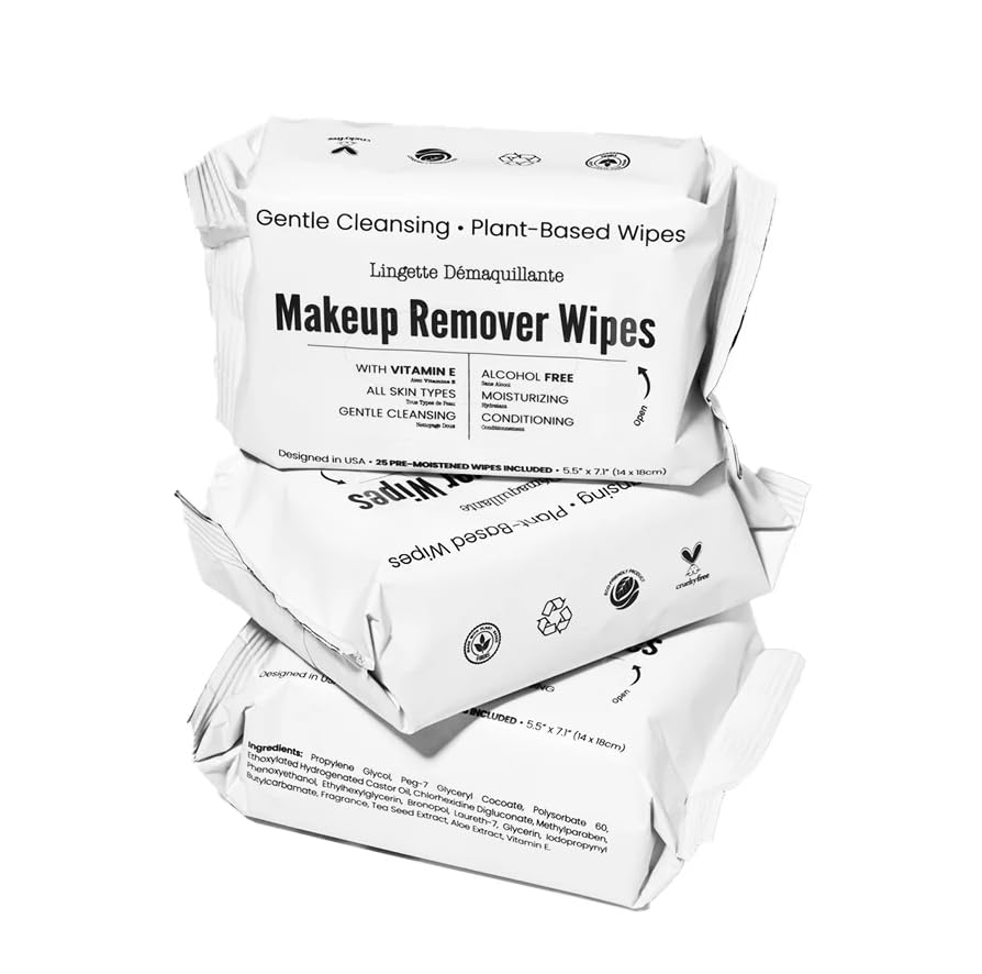 World Amenities Makeup Remover Wipes - Alcohol Free - Vitamin E Face Wipes for Sensitive Skin Comfort - Travel Friendly Facial Cleansing Wipes - 25 Beauty and Personal Care World Amenities