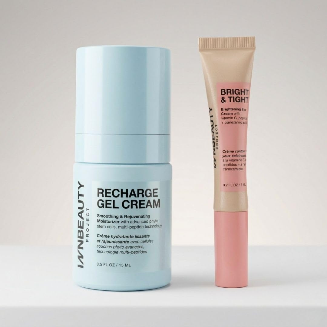 INNBEAUTY Project Smooth & Bright Travel Skincare Holiday Gift Set - Gel Cream & Eye Cream for Hydration, Radiance & Dark Circles
