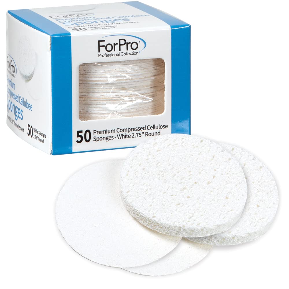 ForPro Professional Collection Premium Compressed Facial Sponges, 50-Count Cellulose Sponges for Facial Cleaning, Exfoliating and Makeup Removal