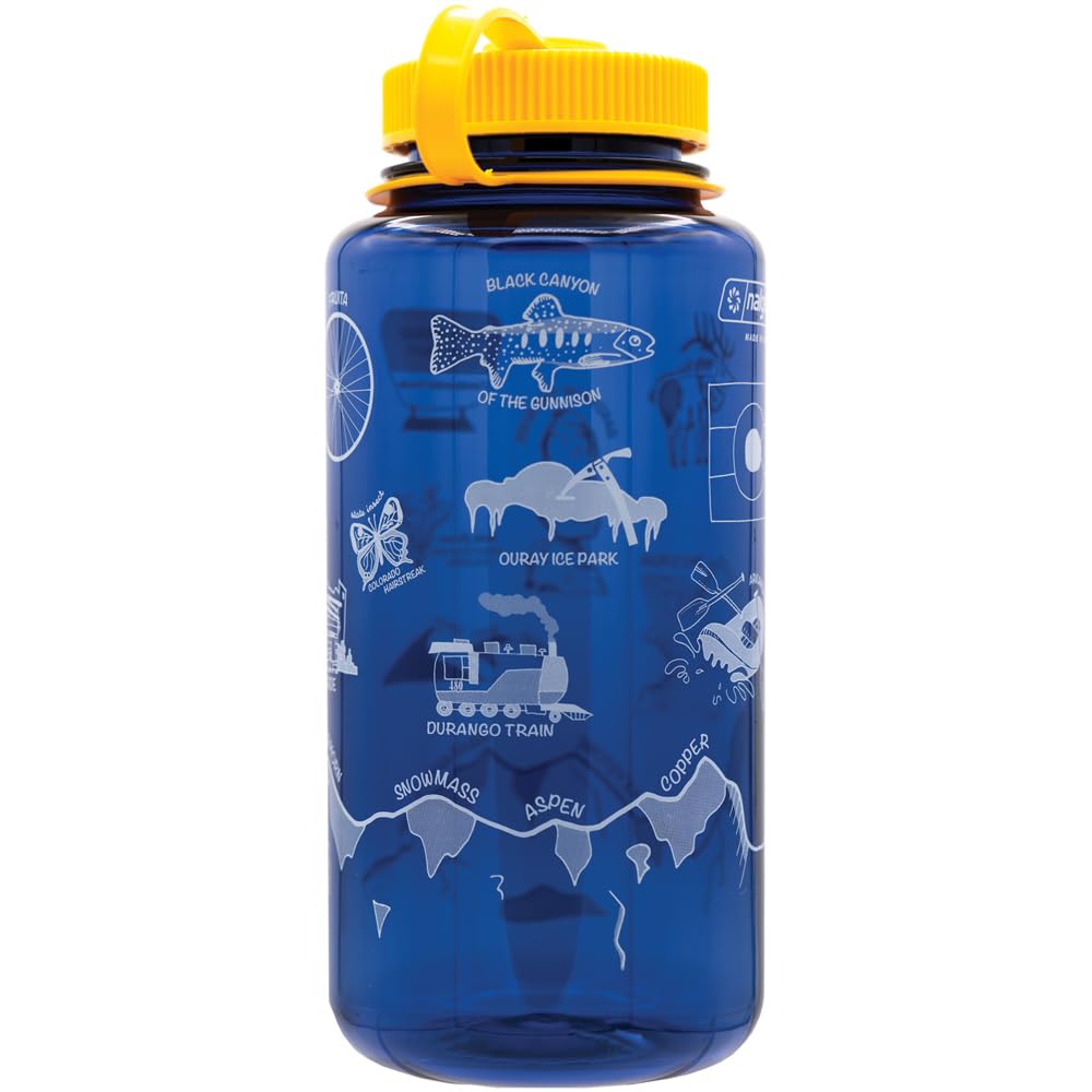 Nalgene Sustain Tritan BPA-Free Water Bottle Made with Material Derived from 50% Plastic Waste, 32 OZ, Wide Mouth, Geographical Bottle Design