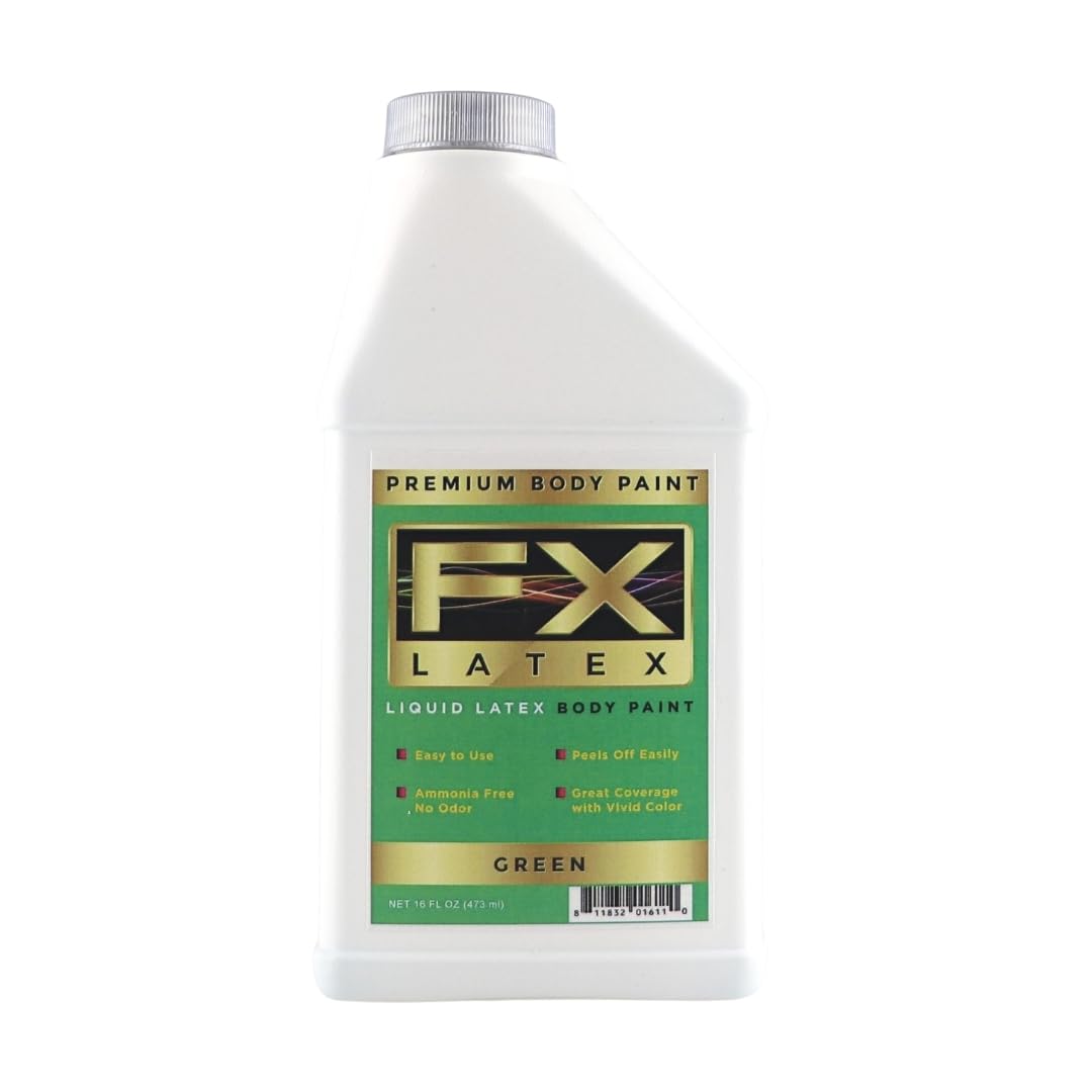 Liquid Latex - Face and Body Paint, Ammonia Free, Easy On and Off, Cosplay Makeup, Create Professional Monster, Zombie Arts 16 Oz (Green)