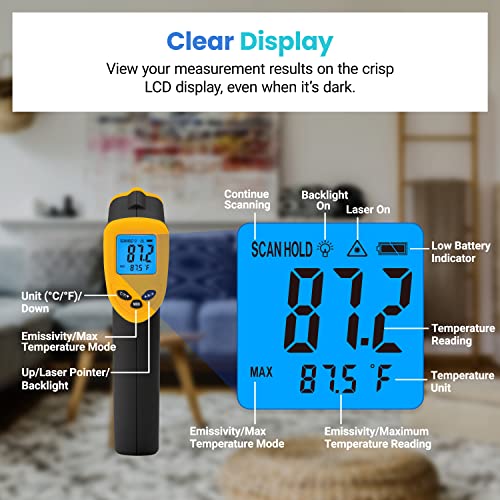 Etekcity Infrared Thermometer 774 โ Laser Temp Gun for Cooking, Meat, Candy, Oven, Griddle, Fridge, and Heat Tools, Yellow