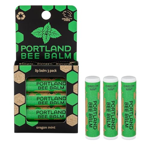 Portland Bee Balm All Natural Handmade Beeswax Based Lip Balm, Oregon Mint 3 Count