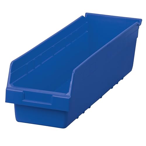 Akro-Mils 30094 Plastic Nesting ShelfMax Storage Bin Box, (24-Inch x 6-Inch x 6-Inch), Blue, (10-Pack)