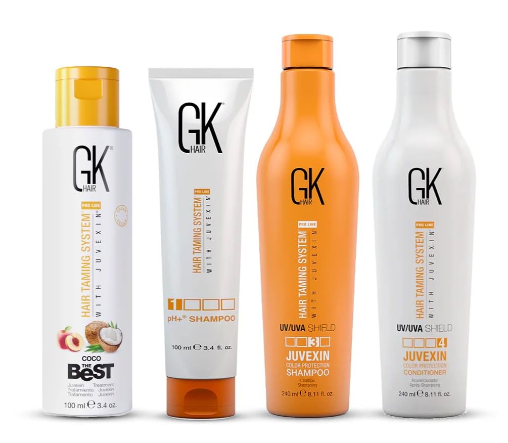 GK Shield Shampoo Conditioner Set (240ml) with Coco The Best and pH+ Shampoo (100ml) - Smoothing Hair Care Kit for Frizz Control Damage Free
