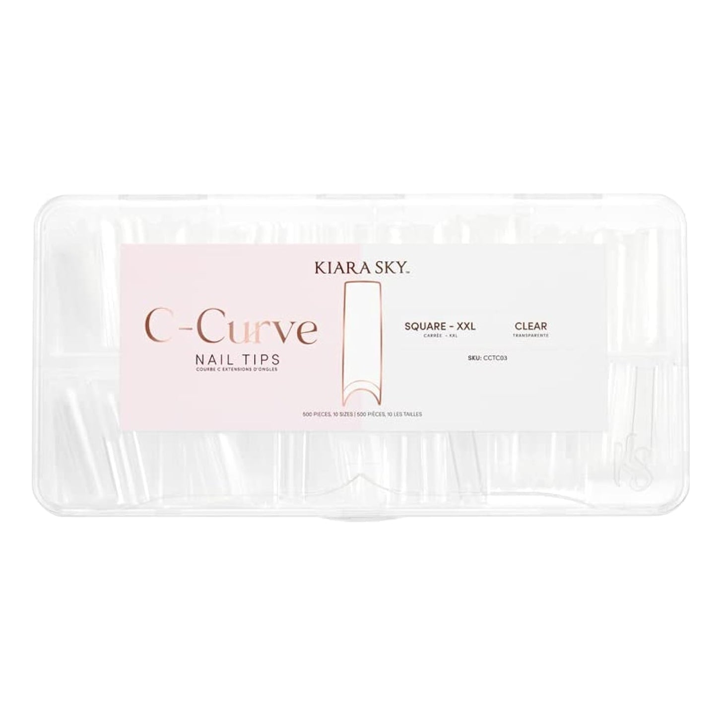 Kiara Sky C Curve XXL Nail Tip Case (500 Tips in 10 Sizes) (Square Clear) Beauty & Personal Care KIARA SKY