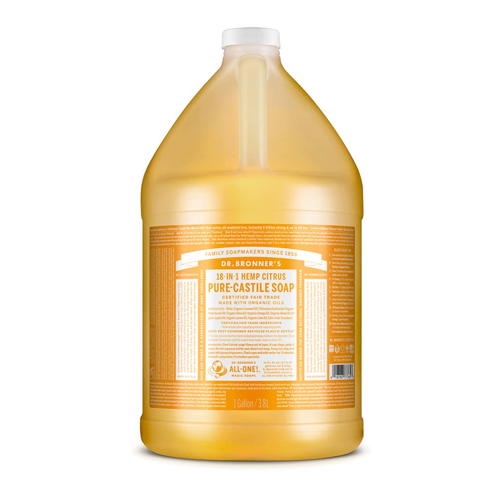 Dr. Bronner's - Pure-Castile Liquid Soap (Citrus, 1 Gallon) - Made with Organic Oils, 18-in-1 Uses: Face, Body, Hair, Laundry, Pets and Dishes