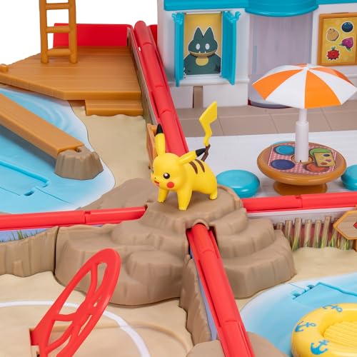 Jazwares Pokemon Carry Case Beach Battle Playset - Portable Transforming Backpack Playset with Action Features and 2-inch Pikachu Battle Figure