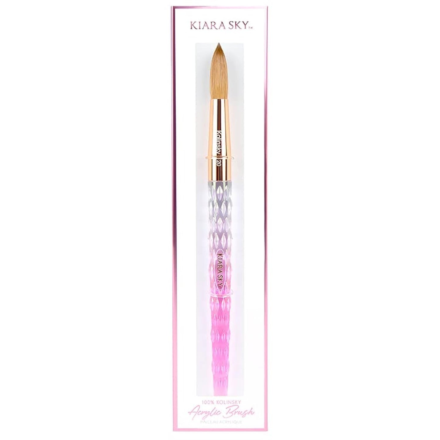 Kiara Sky Kolinsky Acrylic Nail Brush #20 - Pure Kolinsky Sable Hair, Pink Crystal Handle, Acetone Resistant, for Acrylic Application, Extensions & 3D Beauty & Personal Care KIARA SKY