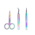 WOKOTO Nail Tweezers And Scissors Kit Straight Curved Rainbow Stainless Steel Precision Tweezers Set For Nail Art Sticker Rhinestone Eyelash