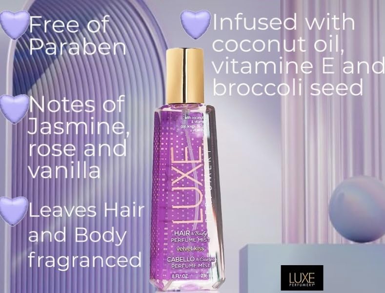 Luxe Perfumery Hair and Body Perfume Mist, Velvet Kiss, 236 ml (Pack of 1)