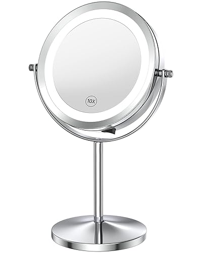 Benbilry 10X Magnifying Lighted Makeup Mirror, 7 Inch Double Sided 1X/10X Magnification with Lights, 360° Rotation Swivel Travel Make Up Mirror