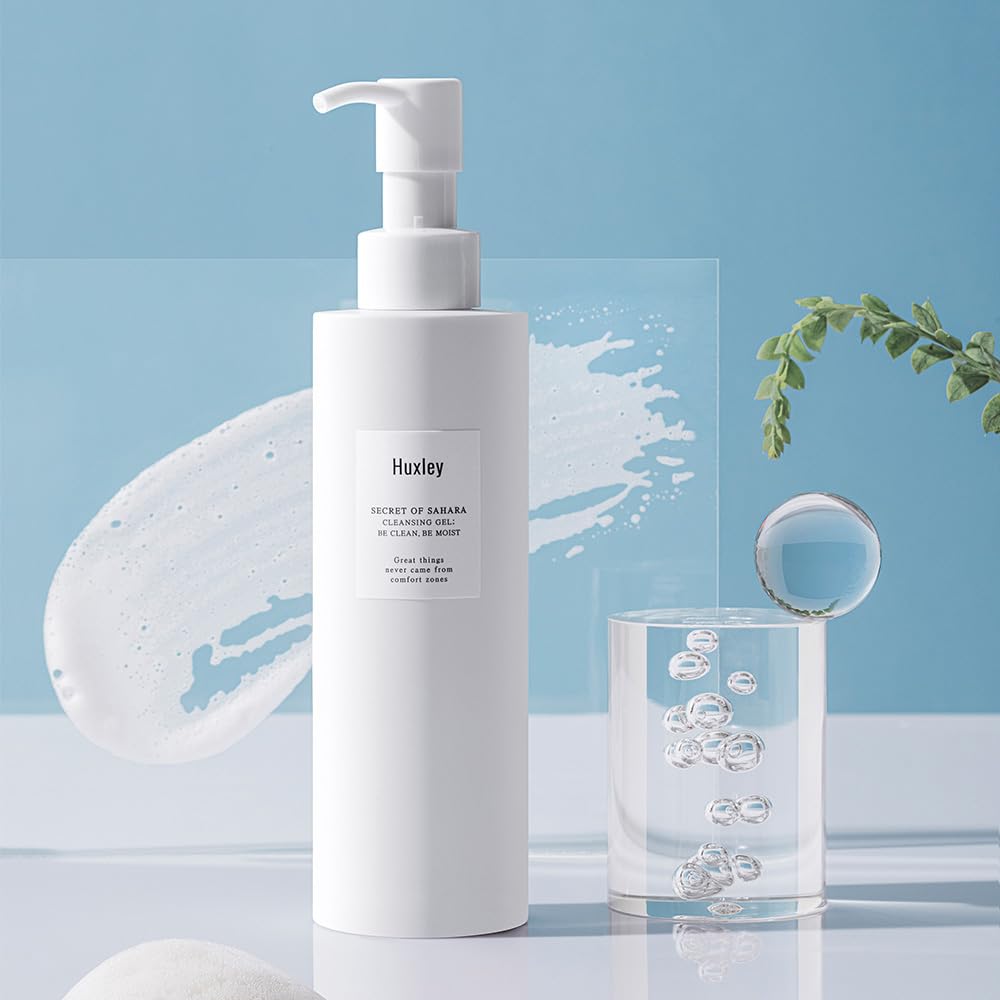 Huxley Secret of Sahara Gel Cleanser, Korean Gel-to-Foam Facial Cleanser for Daily Cleansing, Gentle Hydrating Face Wash for Makeup & Sunscreen