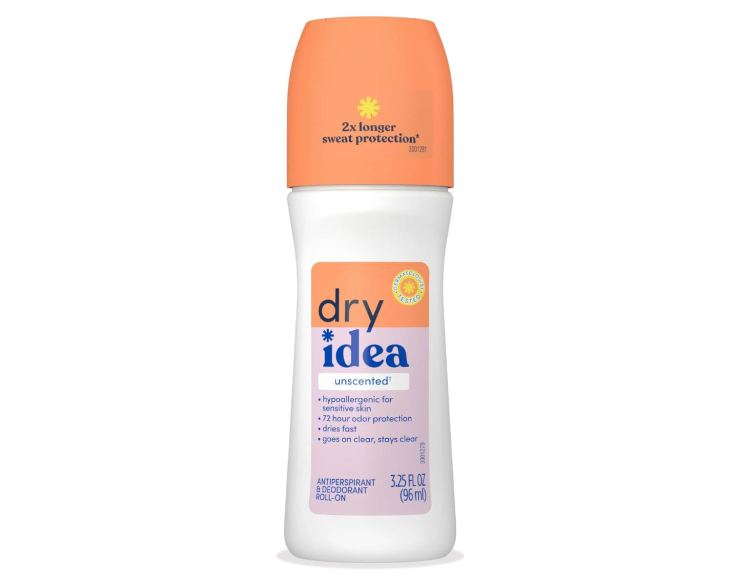 Dry Idea Anti-Perspirant Deodorant Roll-On Unscented, 3.25 Fl Oz (Pack of 3)