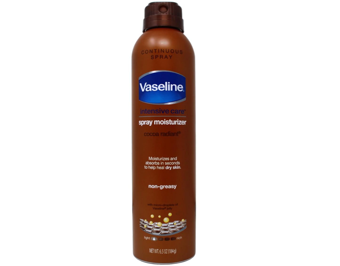 Vaseline Cocoa Radiant Body Lotion Spray, Fast-Absorbing with Pure Cocoa Butter, 6.5 oz