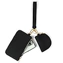 Mini Zip Around Wristlet Keychain Wallet for Women Detachable Dual Pouch Wristlet Portable Phone Coin Purse Coin Pocket (Black+Gold)